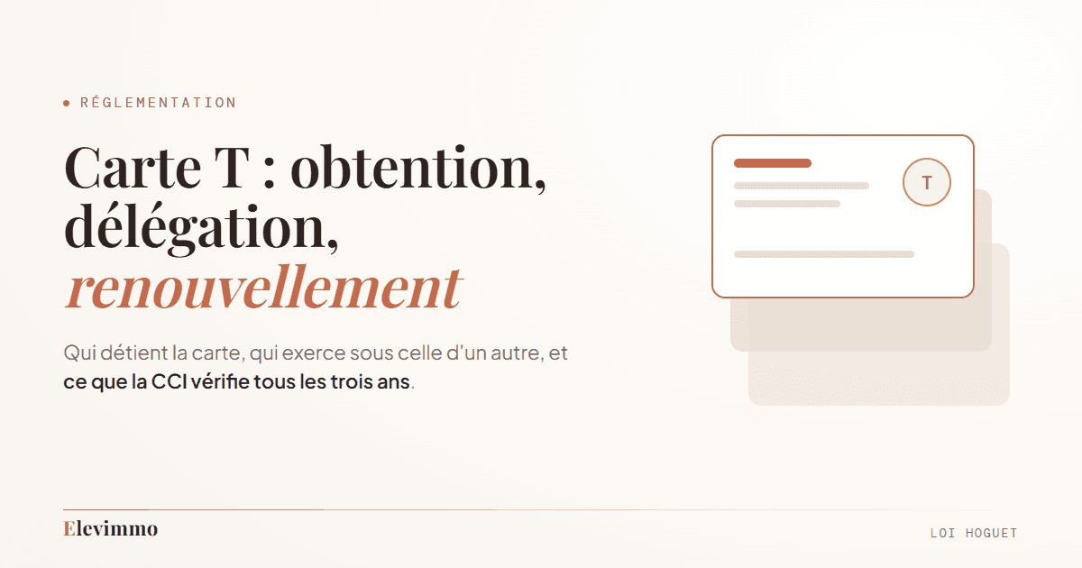 Illustration : trois cartes professionnelles empilées en décalé, la première portant la lettre T, évoquant les renouvellements successifs tous les trois ans